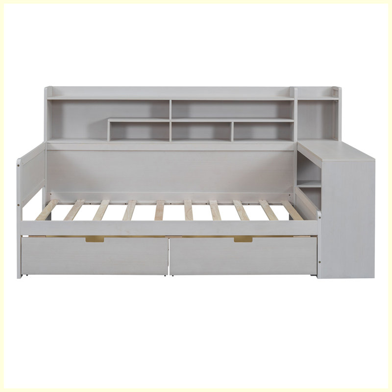 Lit de jour en bois avec tablettes de rangement, lit multifonctionnel, Naturel, Lit simple