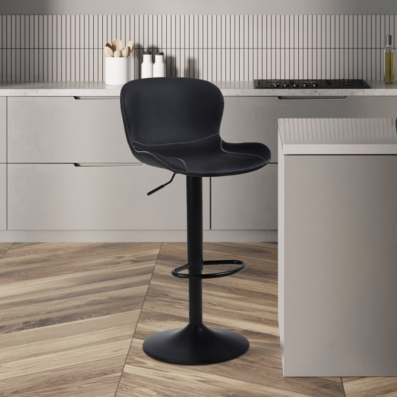 Swivel Upholstered Adjustable Height Counter Stool with Metal Frame, Black, 1