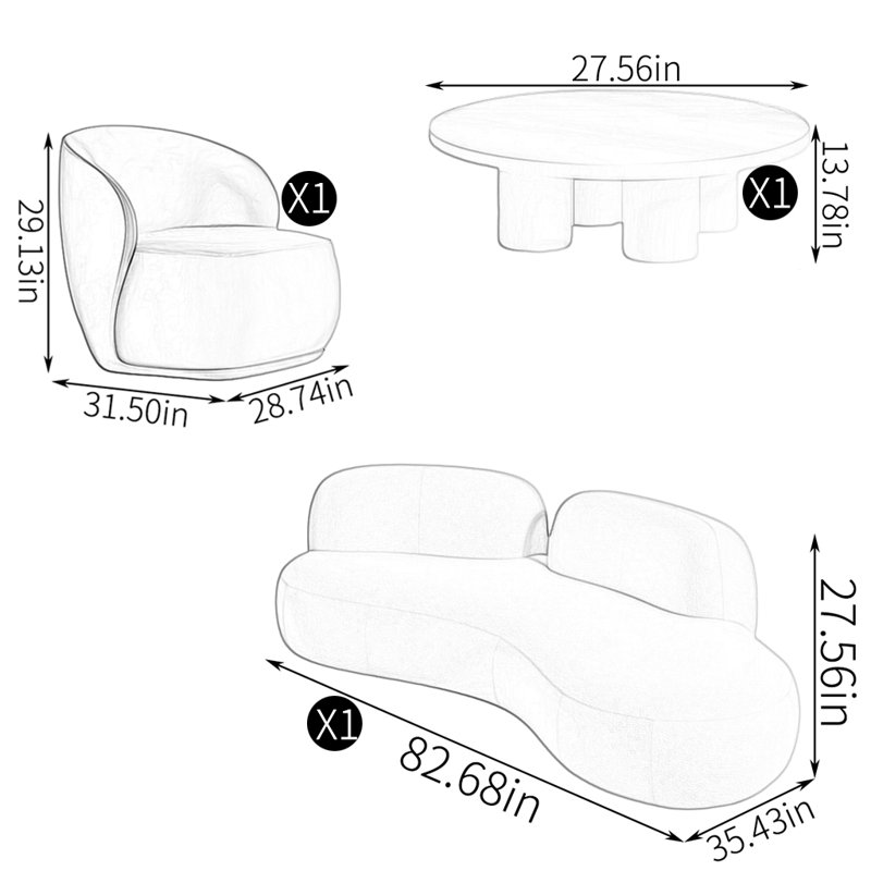 Curvy sofa tea table combination