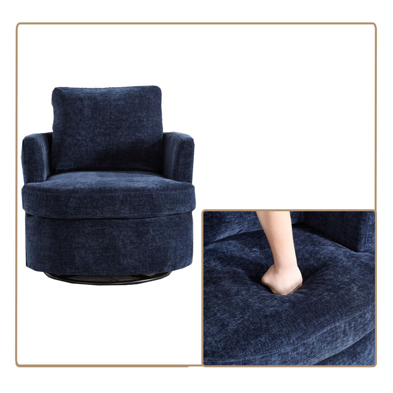 Fauteuil pivotant rembourré moderne avec coussin moelleux et base arrondie pour le salon ou la chambre à coucher, Bleu