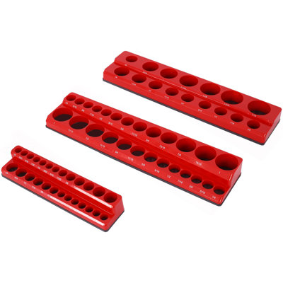 3 Piece SAE Magnetic Socket Organizers, Socket Organizers For Toolboxes, Socket Organizer, Magnetic Socket Holder, Tool Box Organizer,Red,SAE