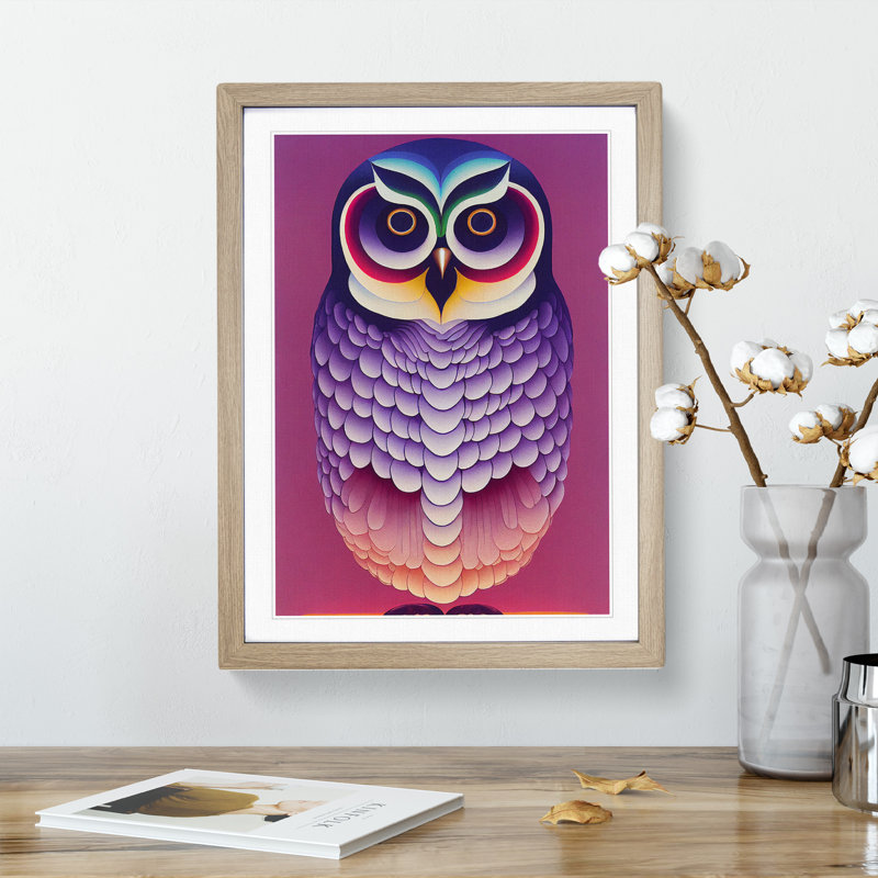 Adventurous Owl Abstract - Single Picture Frame Print, 34cm H x 25cm W x 2cm D, Oak Framed