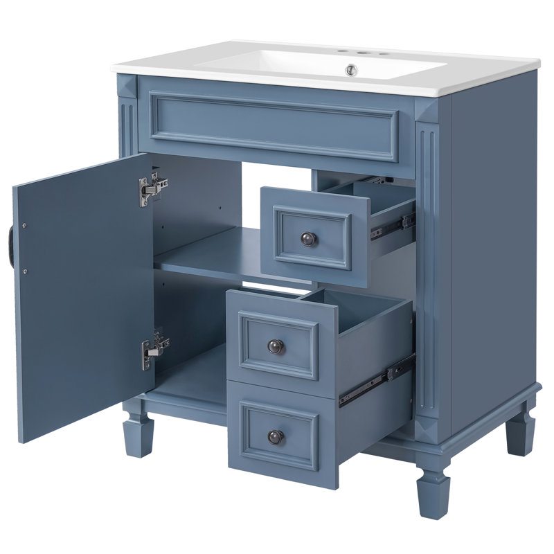 30 Inches Bathroom Vanity With Ceramic Sink, Drawer Storage, And Adaptable Shelving, Featuring Soft - Close Drawers For Small Decor Two Units, Adjustable Closing Hinges Use