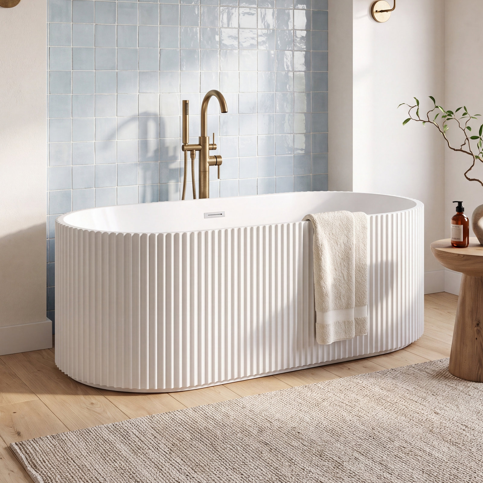 67" Freestanding Soaking Bathtub with Drain, Glossy White