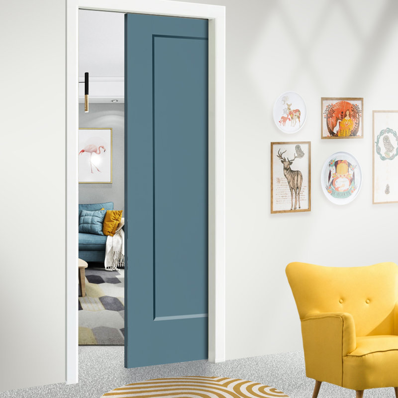 Panelled Manufactured Wood Sliding Closet Doors, 30" x 80", Blue