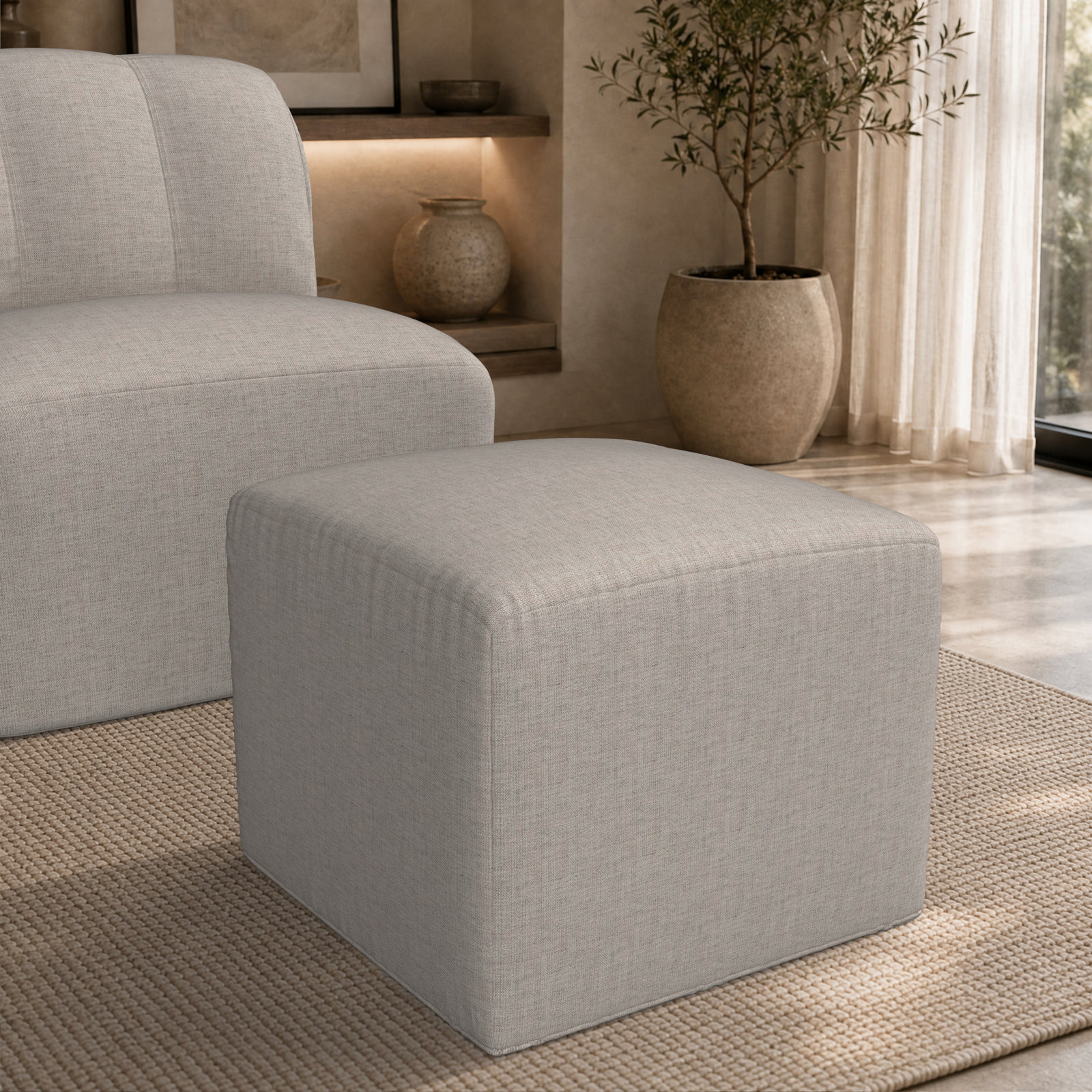 Praia 22" Sunbrella® Patio Ottoman, Cast Silver Sunbrella®