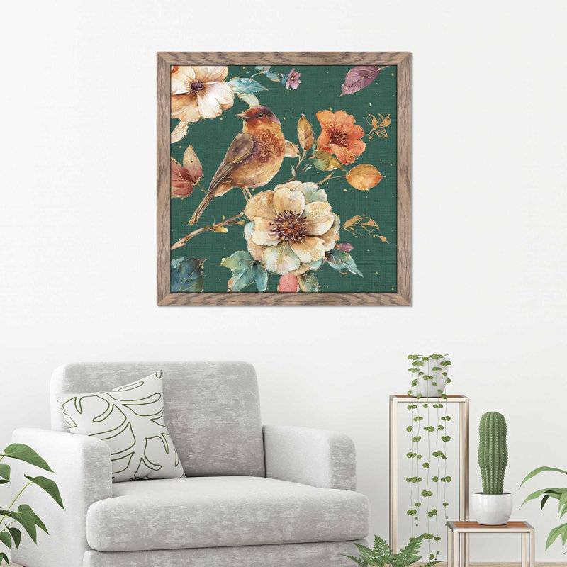 Reproduction de peinture à l'aquarelle «Spice Nature xvi sarcelle», H 25,5 po x l 25,5 po x P 1 po, Cadre taupe délavé