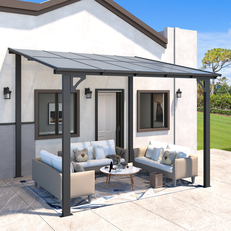 Aluminum Pergola with Canopy, 10 ft x 8 ft, Black