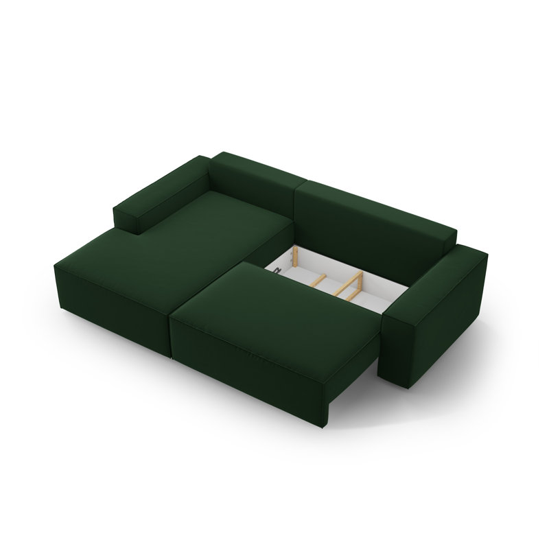 Alisbha 3 Seater Sofa Bed, Bottle Green, Velvet, Left-Hand Facing