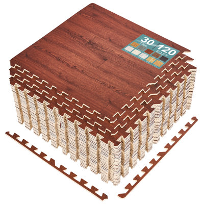  Sorbus Waterproof Wood Grain Foam Floor Tiles, 30 Tiles, 120 Sq Ft, Interlocking, Mahogany