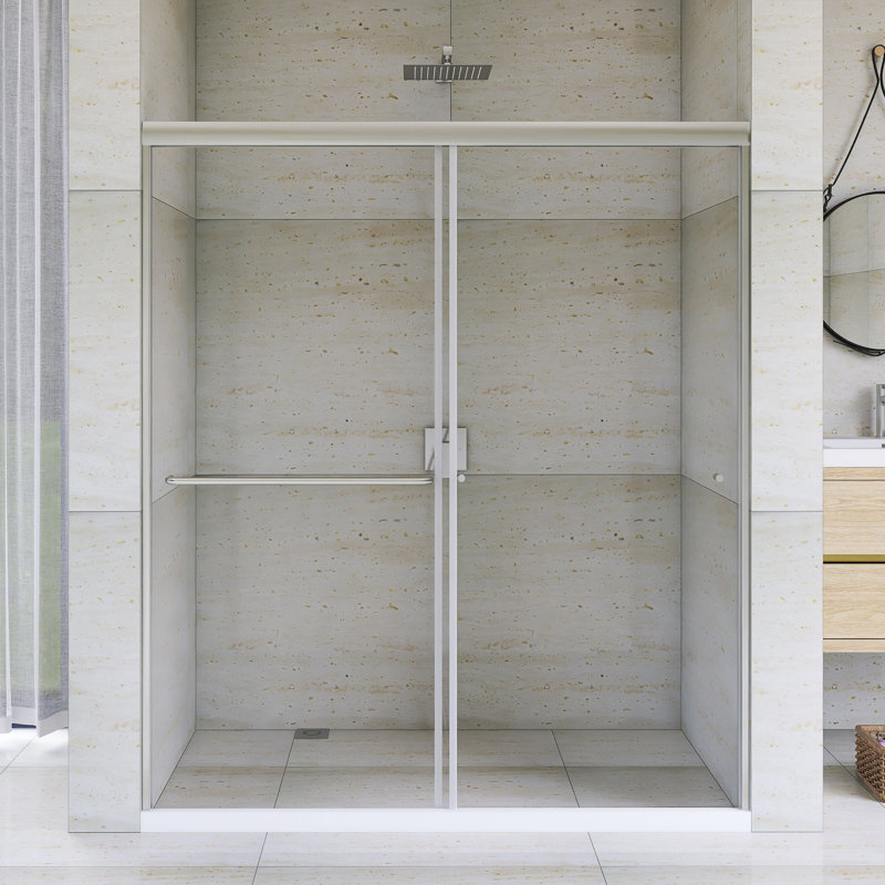 60 po X P 70 po Porte de douche coulissante double H, Nickel brossé