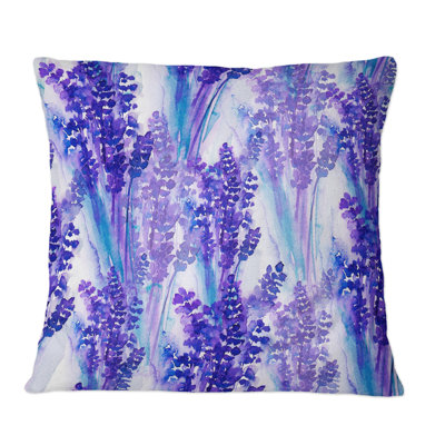Pattern Herbs And Flowers Painted With Violet - Patterned Printed Throw Pillow