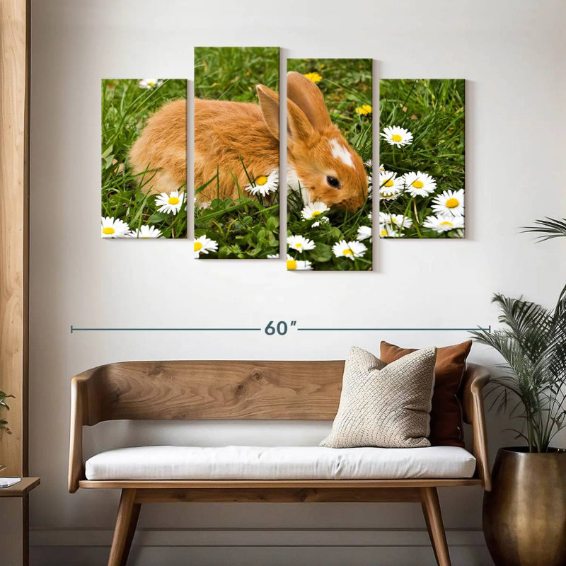 Brampt Daisies And Rabbit, 32" H x 52" W