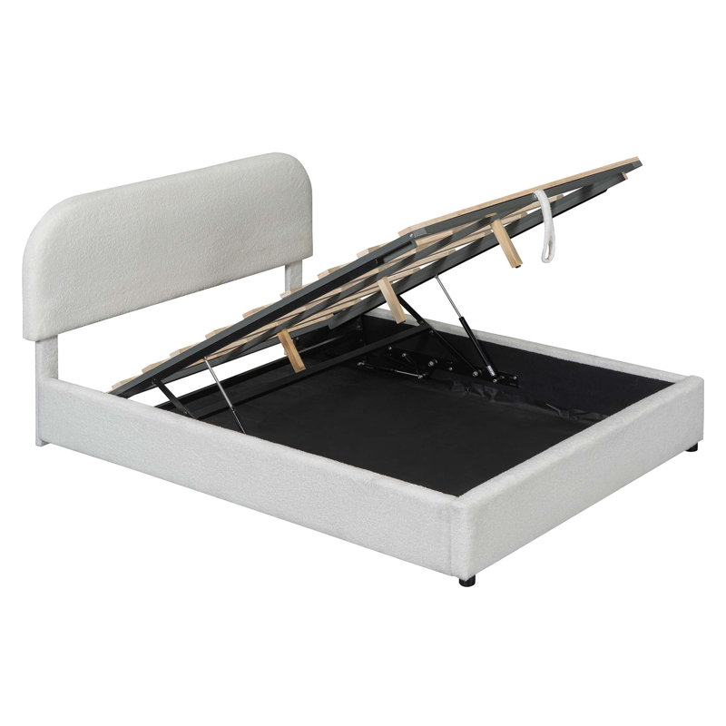 Lit plateforme tapissier Teddy, Lit double, Blanc