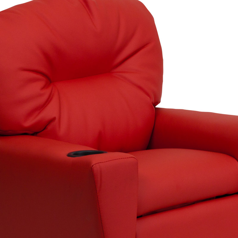 Contemporary Kids Recliner with Cup Holder, Vinyl - Red