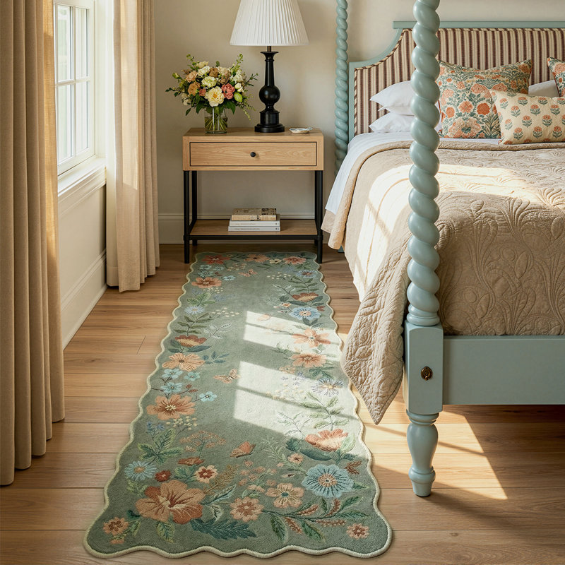  Garbrand Machine Washable Floral Botanical Green Runner Rug with Non-Slip Backing for Living Room, Dining Room, Bedroom