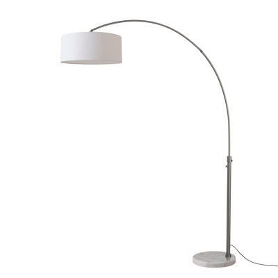 Float 92" Arc Lamp - Black Nickel, Black Marble Base, Linen Half-Dome, Dimmable, Bulb Included