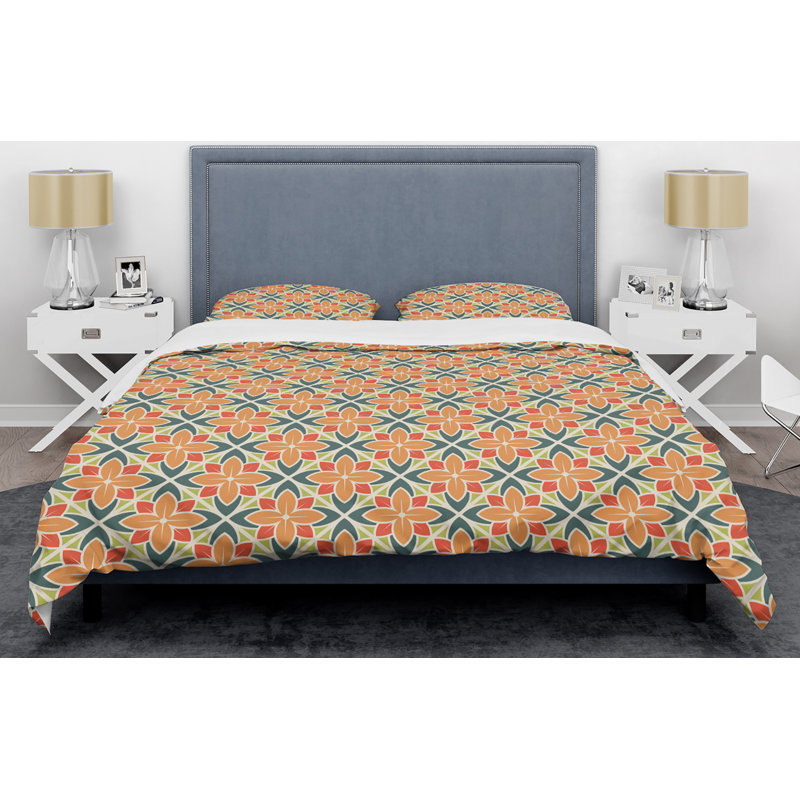 Ensemble de housse de couette rétro Floral IV Mid-Century, Housse de couette très grand + 2 taies décoratives