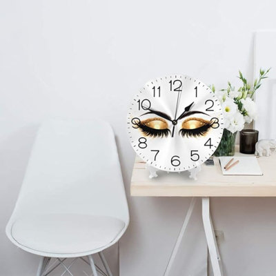 Round Wall Clock Women Eyelash Silent Non Ticking Decorative Clocks Quartz Quiet Desk Clocks For Home