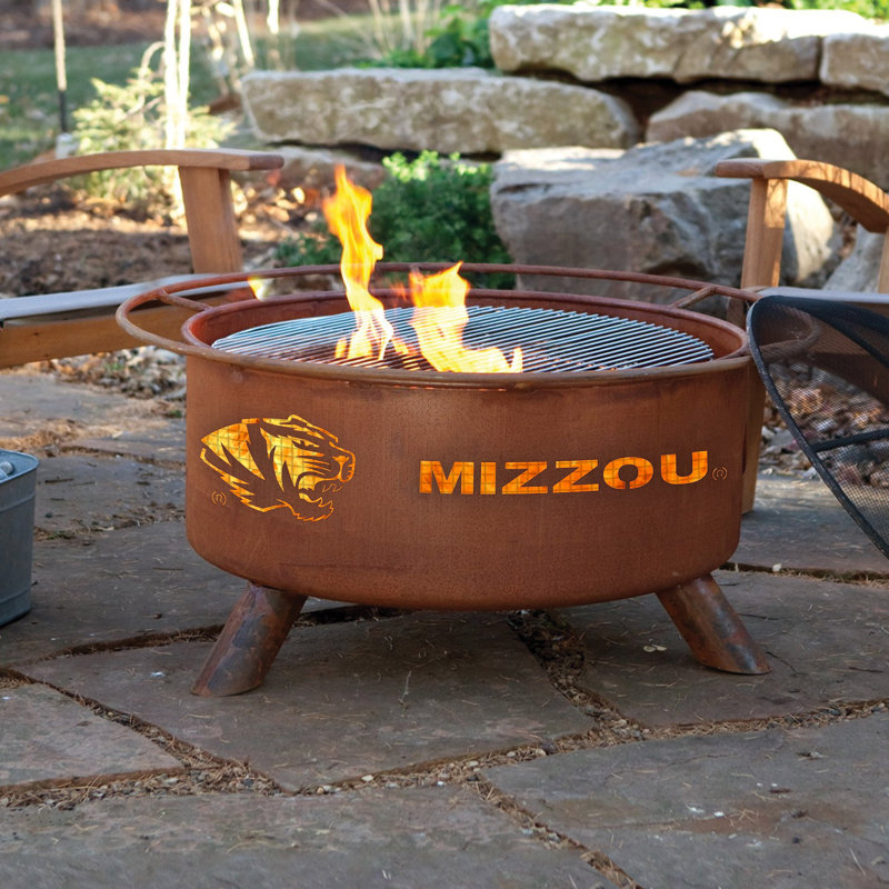Collegiate Series 16" H x 30" W Steel Outdoor Fire Pit with Lid, Missouri
