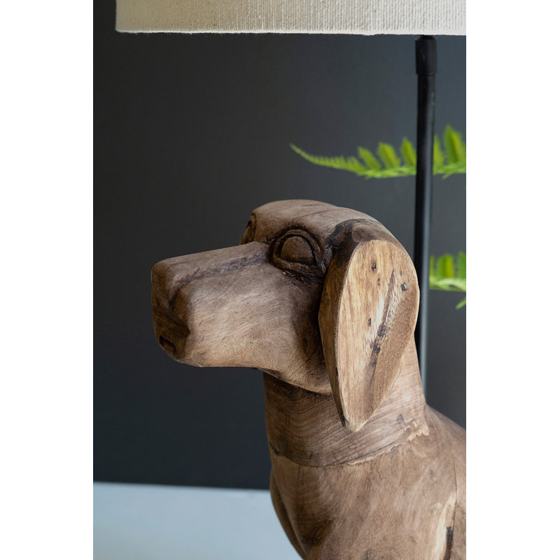 Lampe de table pour chien avec abat-jour en bois Kalalou - H 35,5 po
