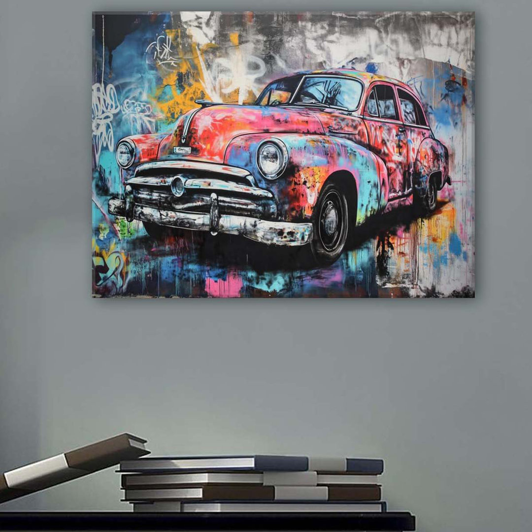 40*60,Wall Art Banksy Wall Decor Graffiti Street Art Pictures Colorful Car Canvas Prints Retro Vehicle Painting.