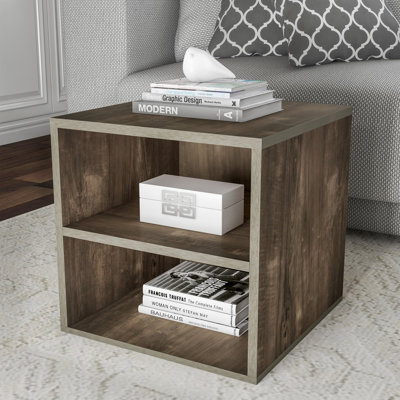 Irieana Stackable Cube End Table - Contemporary Minimalist Modular Accent Piece with 2 Shelves for Bedroom, Living Room, or Office