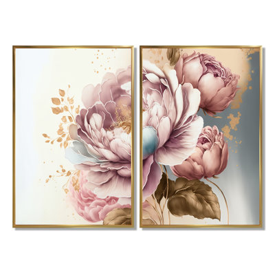 Rose et rose doré II - Décoration murale traditionnelle 2 pièces
