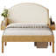 Structure de lit simple tapissier avec tête de lit courbée et rembourrée, pieds arqués et tablettes de rangement latérales, sans sommier, naturel