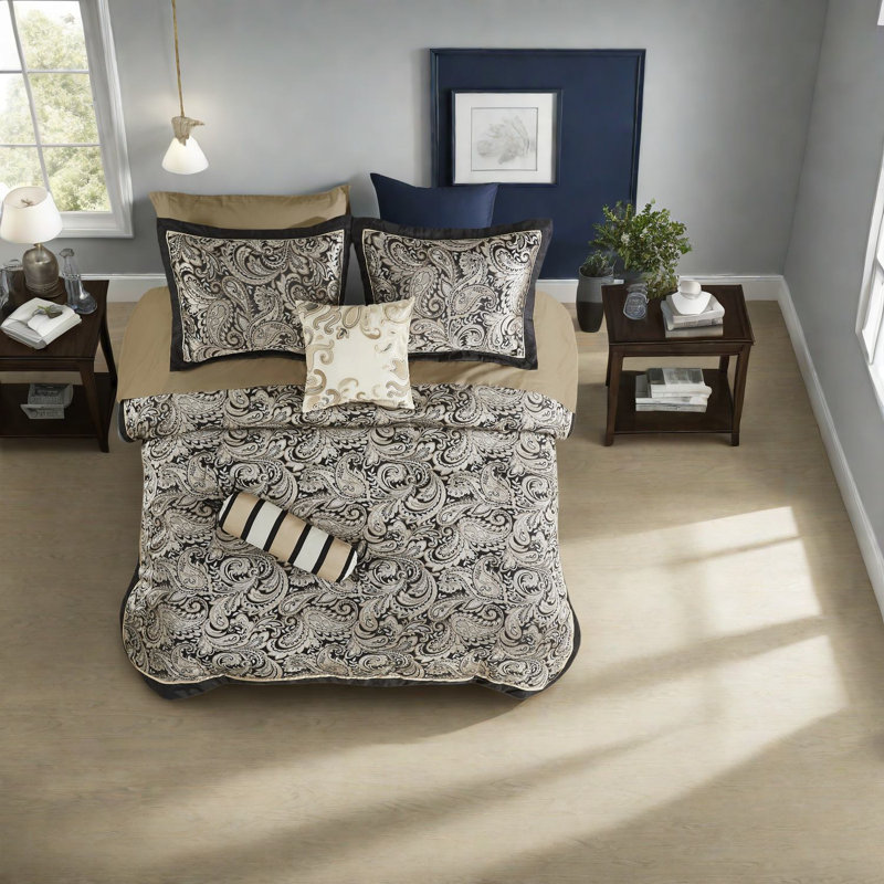 Ensembles de literie élégants en coton noir, motif cachemire moderne pour chambre à coucher confortable