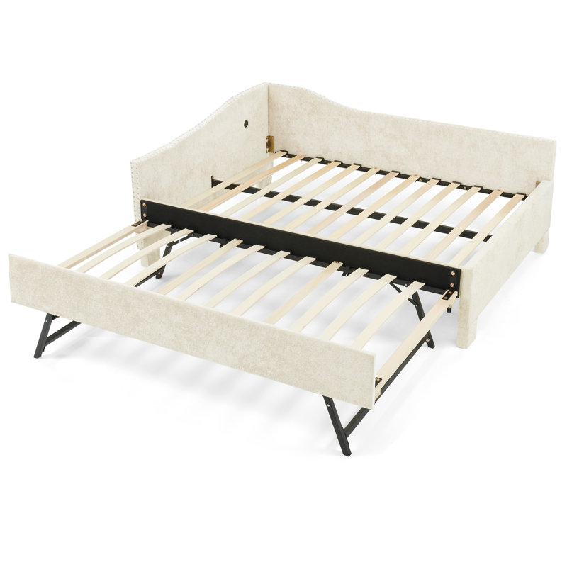 Daybed, Soft Skin-friendly Chenille Fabric Daybed With Padded Backrest & Vintage Nailhead Decoration, Multi-functional Guest Sleeping Furniture For Home Bedroom