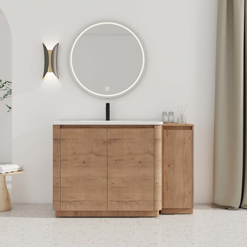 Meuble-lavabo autoportant écologique avec rangement à fermeture en douceur