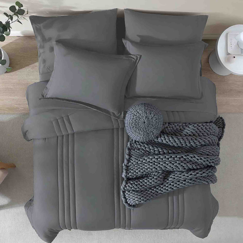 Ensemble de literie pour grand lit 7 pièces toutes saisons 7 pièces, Gris vif, Queen