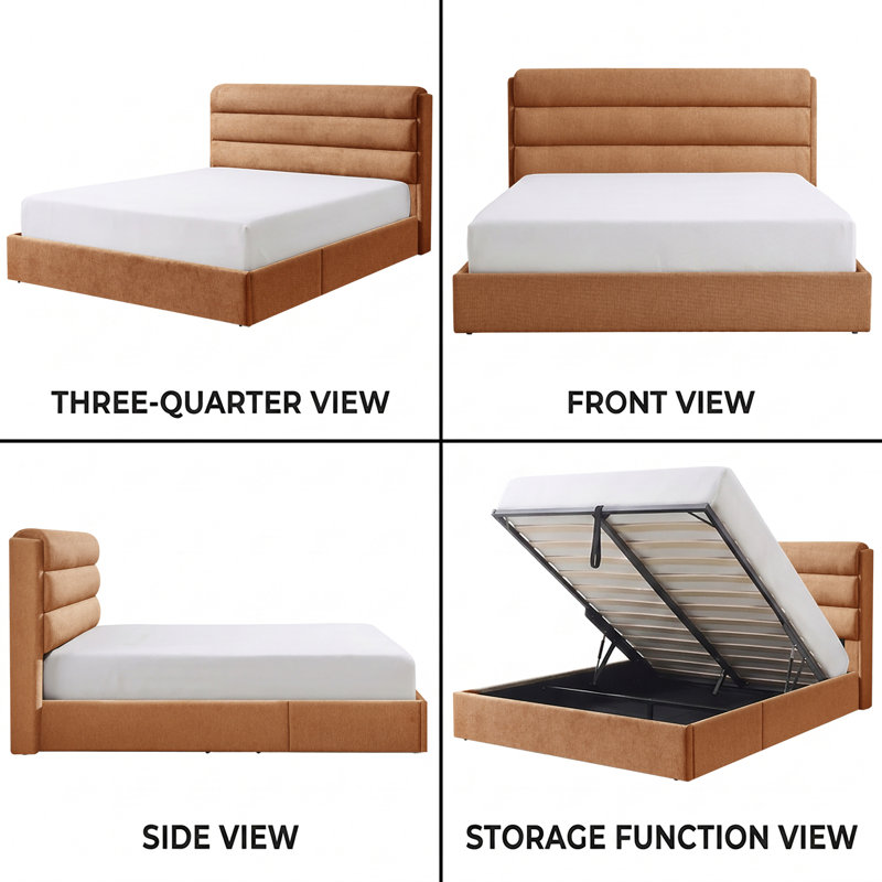 Upholstered Lift-Up Storage Platform Bed, Queen, Ginkgo Yellow