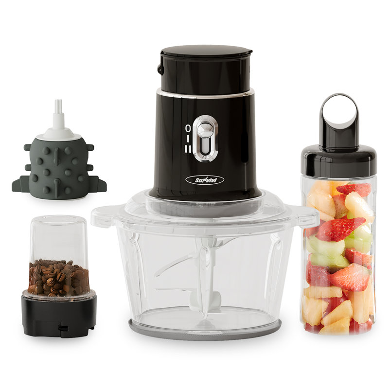 Electric Food Chopper, 4 In 1 Food Grinder For Grinding Meat, Peeling Garlic & Juicing, 2 Speed Blender And Food Processor Combo With 1.5L Glass Bowl & 2 Cups (0.4L+0.2L)