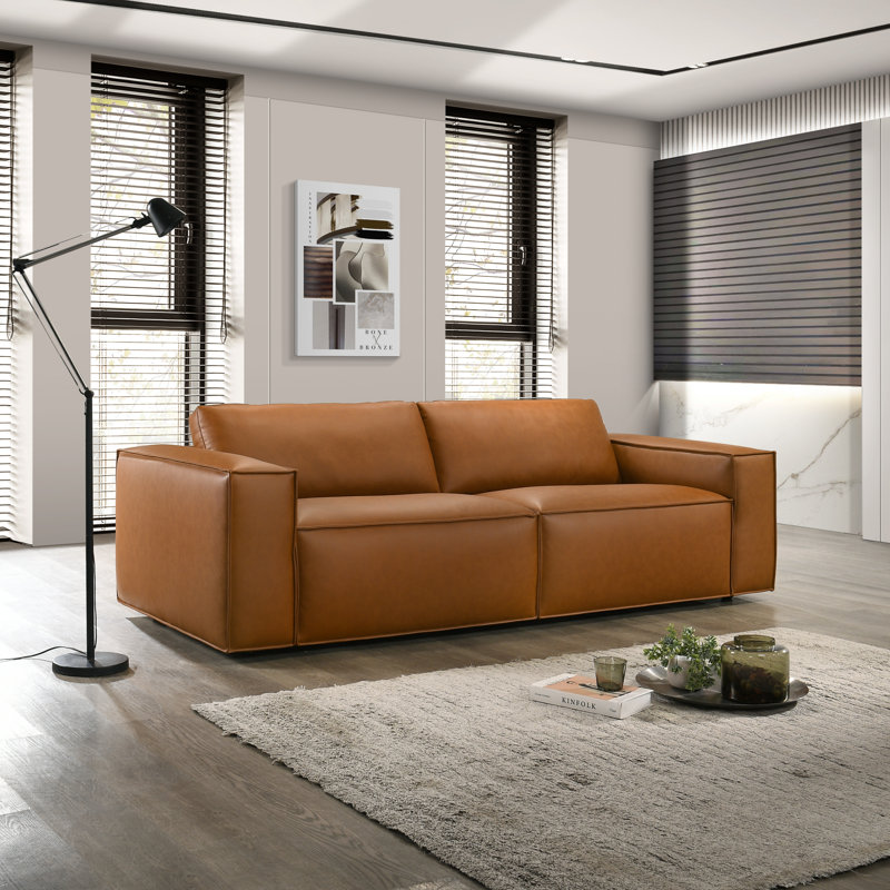 Huron Mid-Century Modern Vegan Leather Cozy Sofa