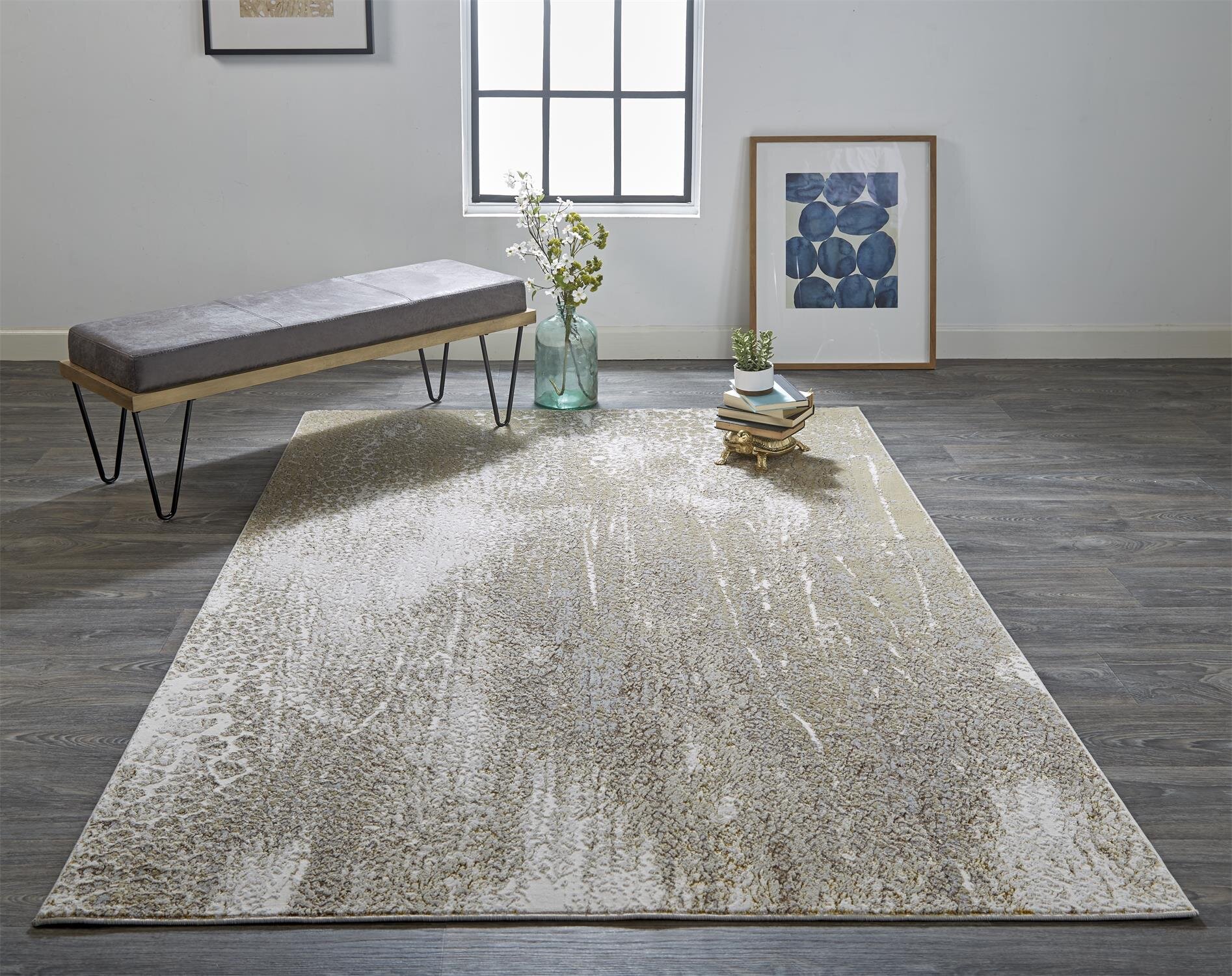 Straten Abstract Design Modern Cream/Beige Area Rug 17 Stories Rug Size: Rectangle 6'7 x 9