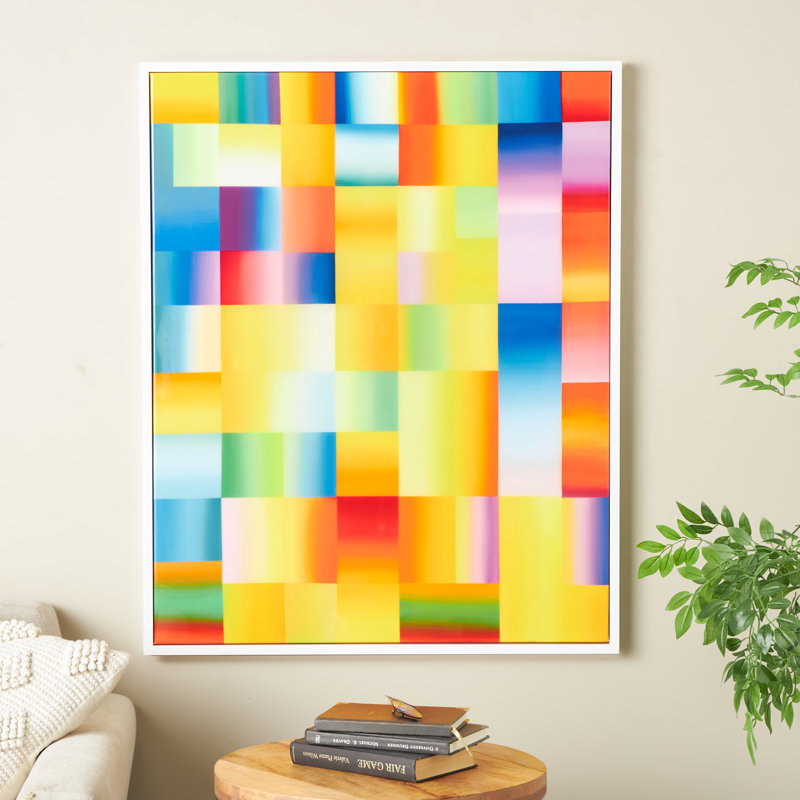 Cole And Grey Canvas Ombre Square Pop Art Geometric Living Room Framed Wall Art With White Frame