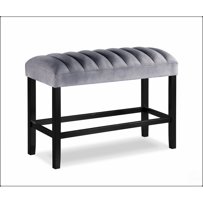 1pc   Counter Height Bench Dining Room Velvet Fabric Upholstery Kitchen Dining Wooden Furniture