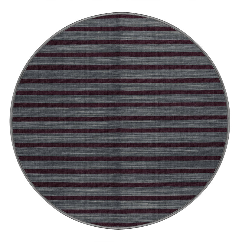 Tapis gris à rayures horizontales lavable à la machine, Rond 5 pi