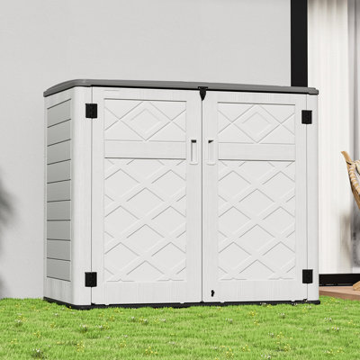 Remise de rangement horizontale pour l'extérieur KINYING, boîte de rangement extérieure de 48 pieds cubes pour jardin, patio et cour arrière, tablettes personnalisables et verrouillables