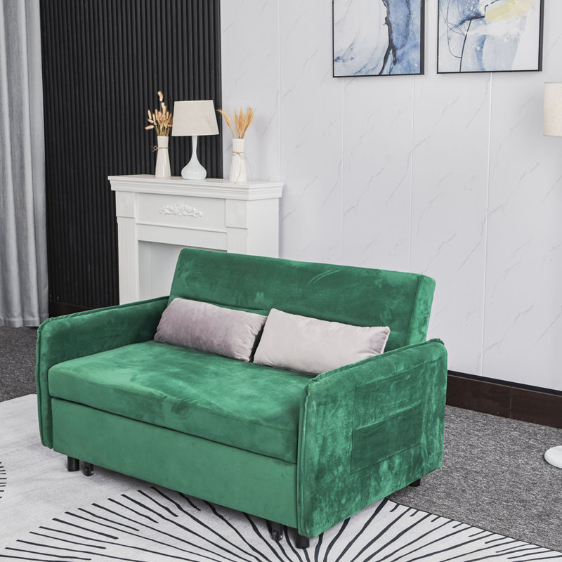 Sofa 54'' Velvet Sleeper Sofa, Velvet Green