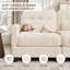 Canapé d'angle en chenille beige de 250 cm, pouf, coussin à volants et accoudoirs arrondis-1870905133