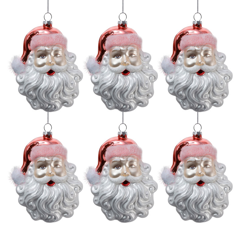 Décorations de Noël nostalgiques en verre représentant la tête du Père Noël, ensemble de 6