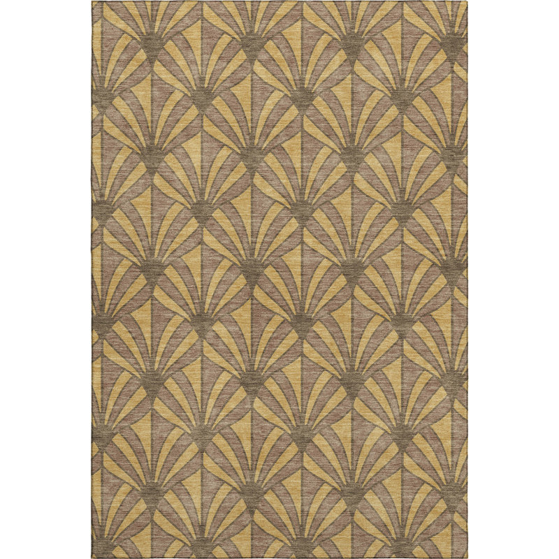Premium Machine Washable Mayfield AMF2426 Striped Rug, Gold, 5' x 7'6"