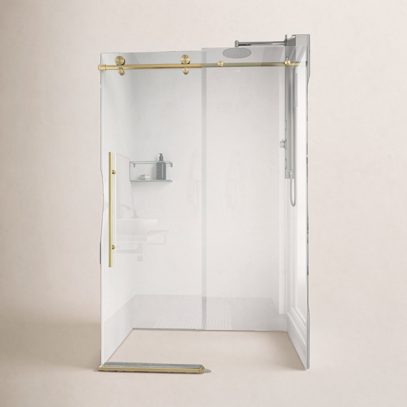 Porte de douche coulissante sans cadre Elan E-Class l 60-64 "x H 76" avec verre transparent 3/8 ", Or mat
