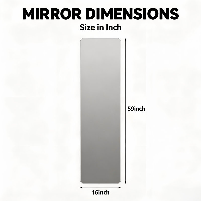 Miroir mural rectangulaire mince pleine longueur 59 x 16 pouces, verre argenté sans cuivre de 5 mm, dos de sécurité, trois options de fixation, miroir de coiffeuse