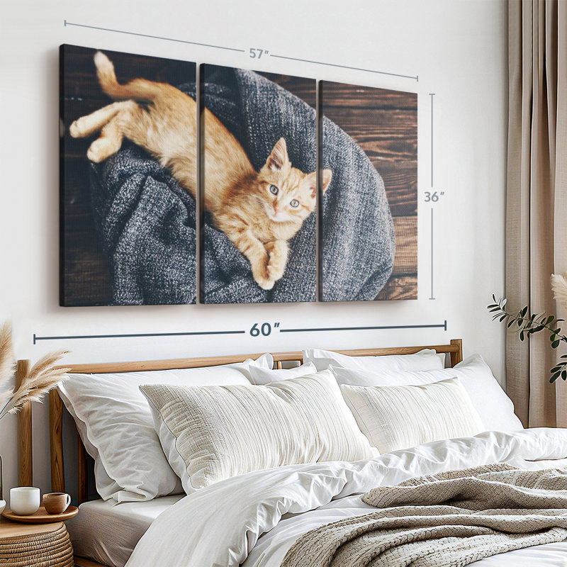 «Chat au repos» 3 pièces, H 36 po x l 57 po