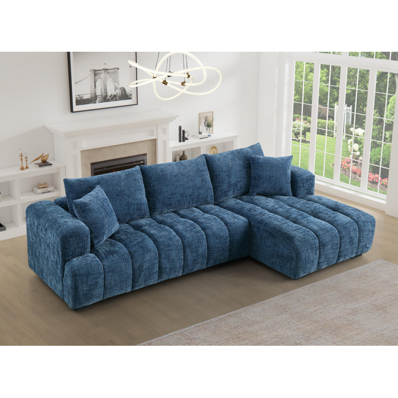 Modern Tufted Sectional Right-chaise Sofa , Orienté à droite, Chenille bleu, H 34,2 po x l 109,4 po x P 62,5 po