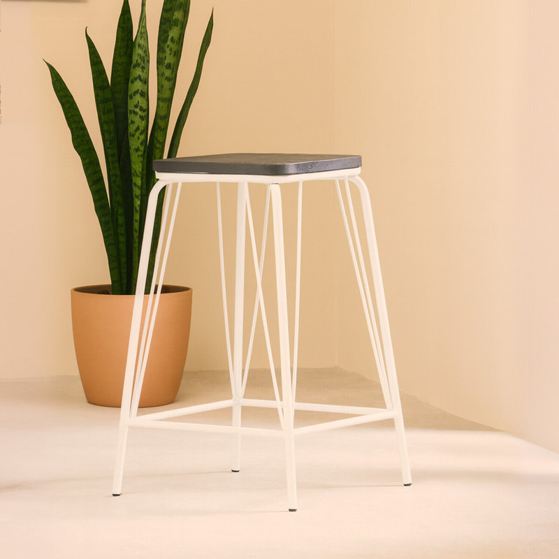 Laughlin Counter Stool with Metal Frame, Black/White
